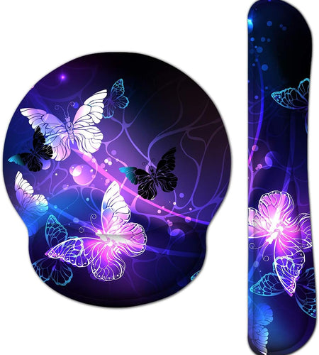 Keyboard Wrist Rest and Mouse Pad with Wrist Support, Memory Foam Set for Gaming and Office, Comfortable & Lightweight for Easy Typing & Pain Relief (White Butterflies)